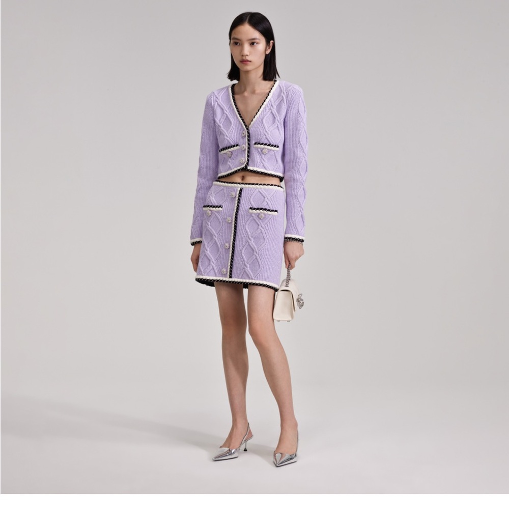 Self-Portrait Purple  mini skirt + matching Cardigan